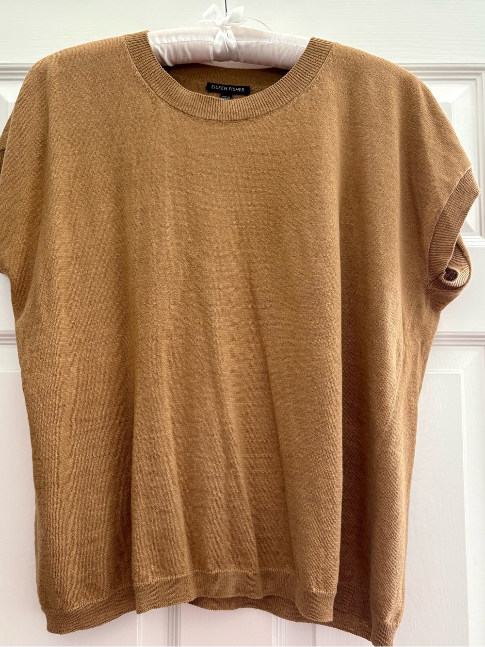 Eileen Fisher Men's Camel Short-Sleeve Crewneck Pullover